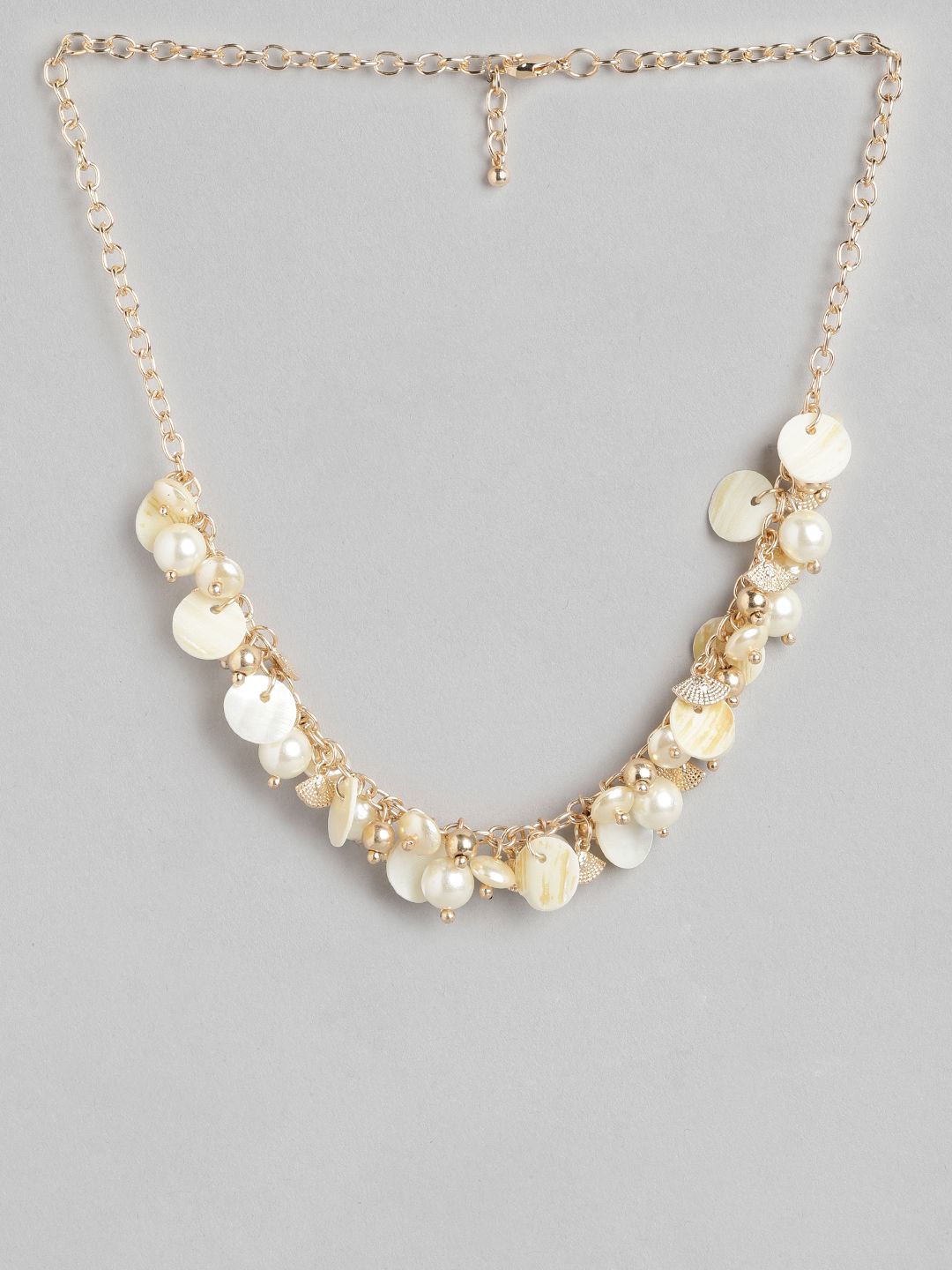 DEEBACO Gold-Toned & Off White Delicate Pearls Shore Necklace Price in India