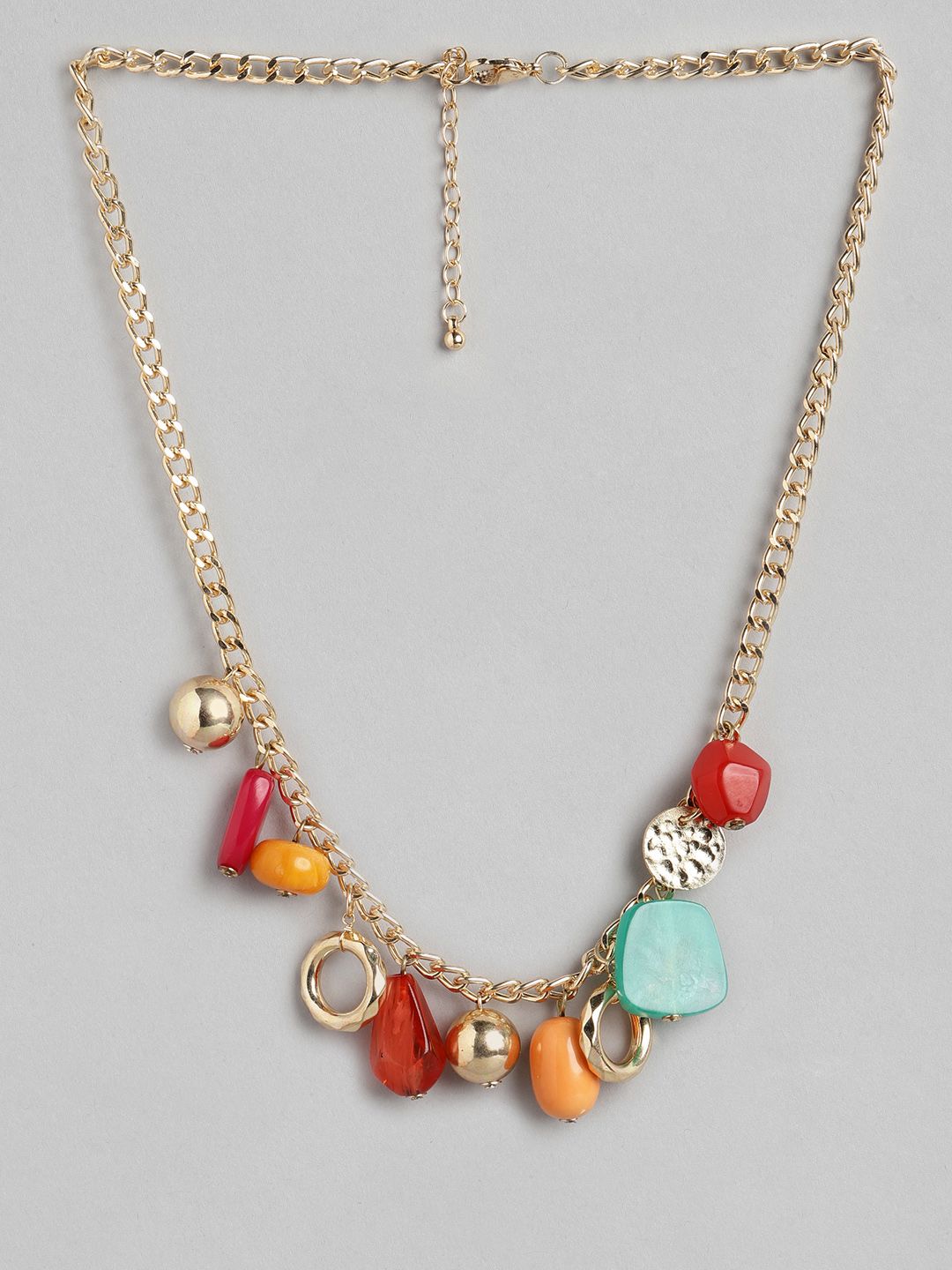 DEEBACO Gold-Toned & Red Resin Chain Necklace Price in India