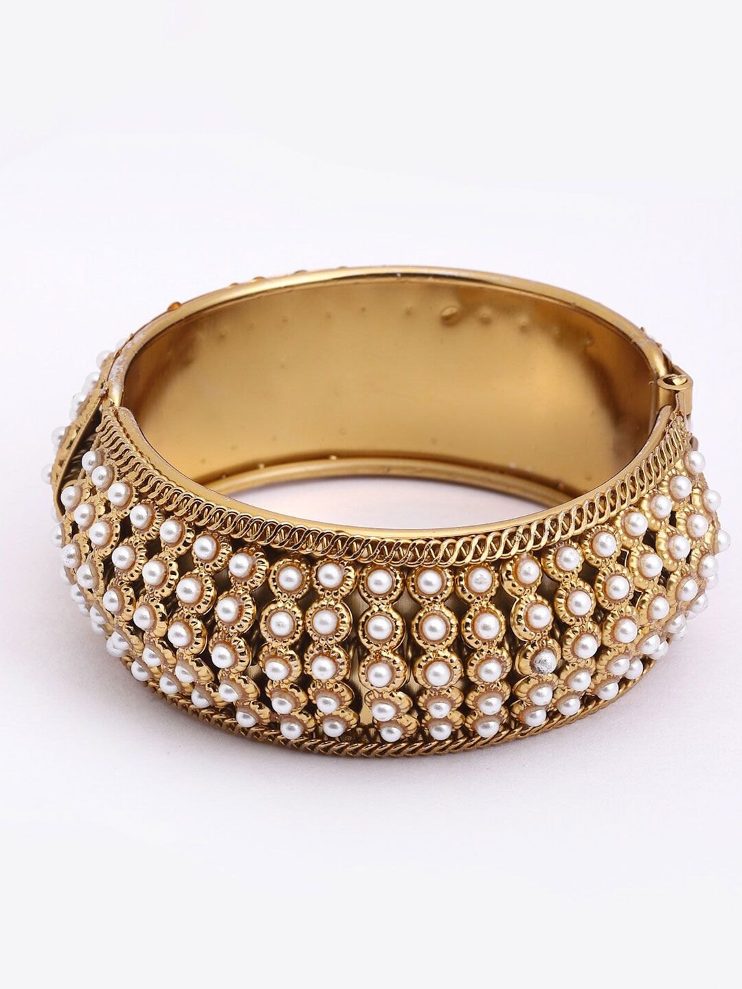 NEUDIS Women Gold & Off White Oxidised Bangle-Style Bracelet Price in India