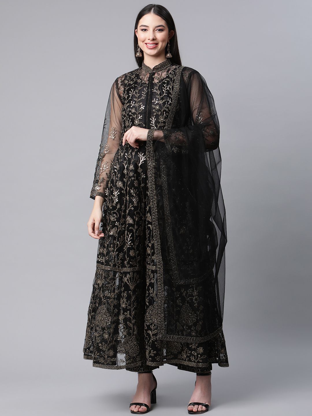 Readiprint Fashions Black Embroidered Semi-stitched Dress Material Price in India