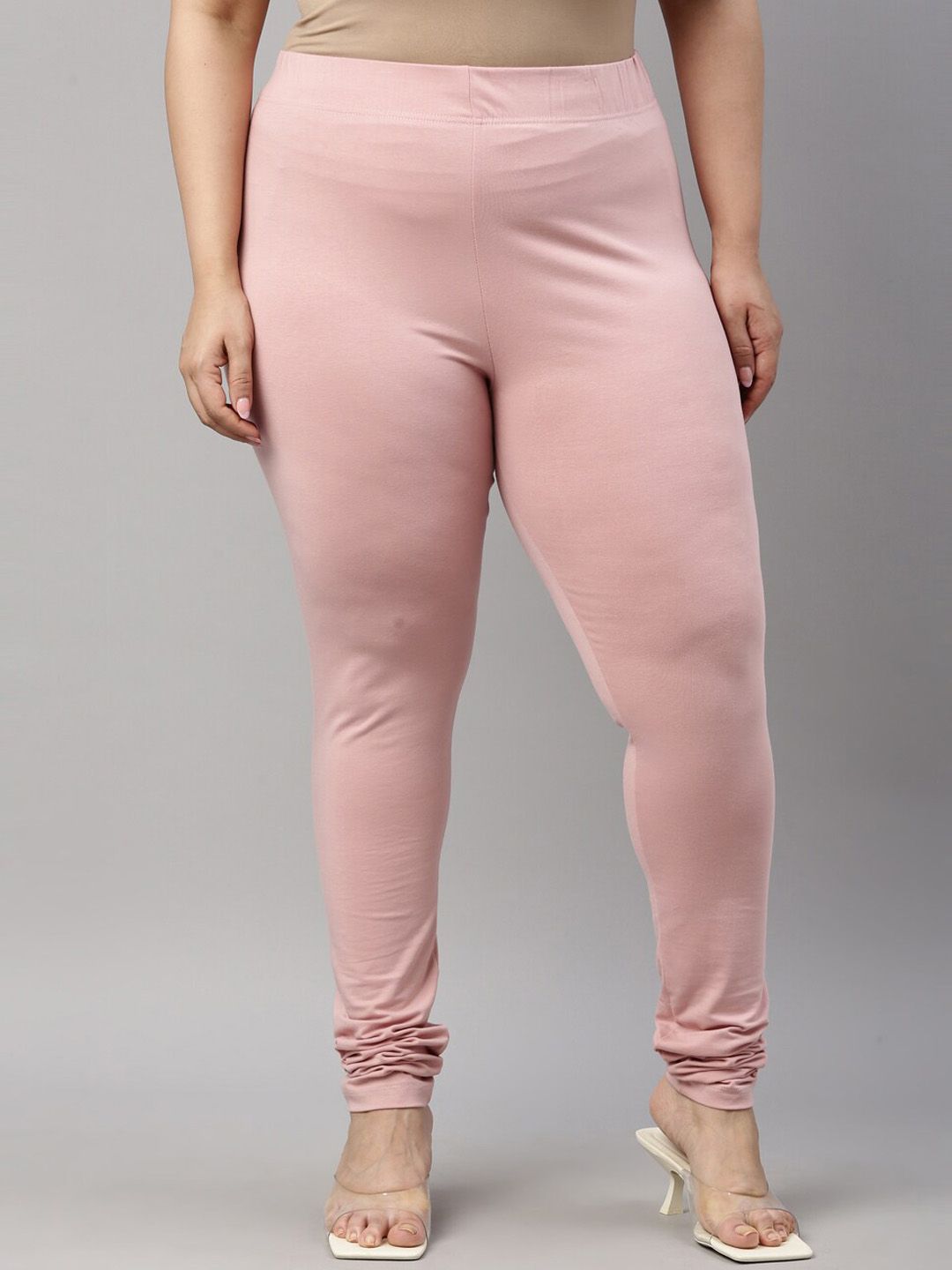 Go Colors Women Pink Solid Slim-Fit Churidar-Length Leggings Price in India
