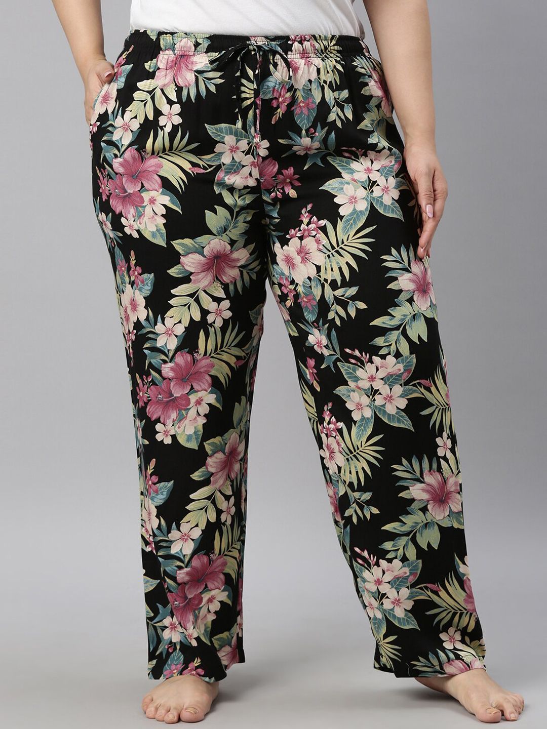 Go Colors Women Black Printed Lounge Pants Price in India