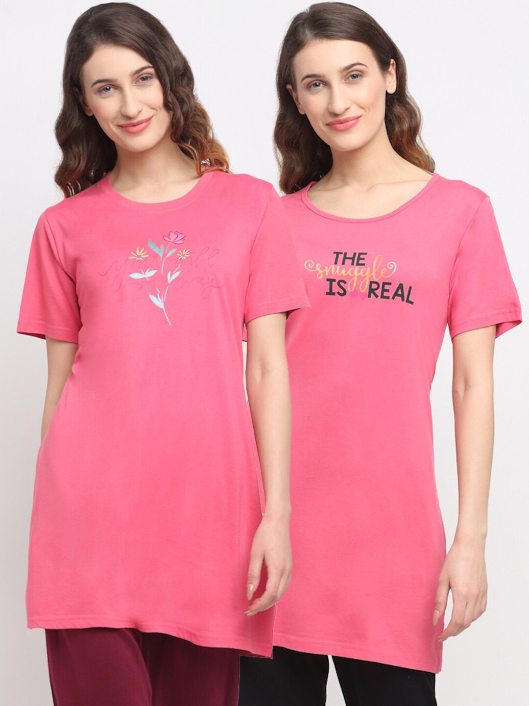 Kanvin Women Pack of 2 Pink Printed Lounge Tshirts Price in India