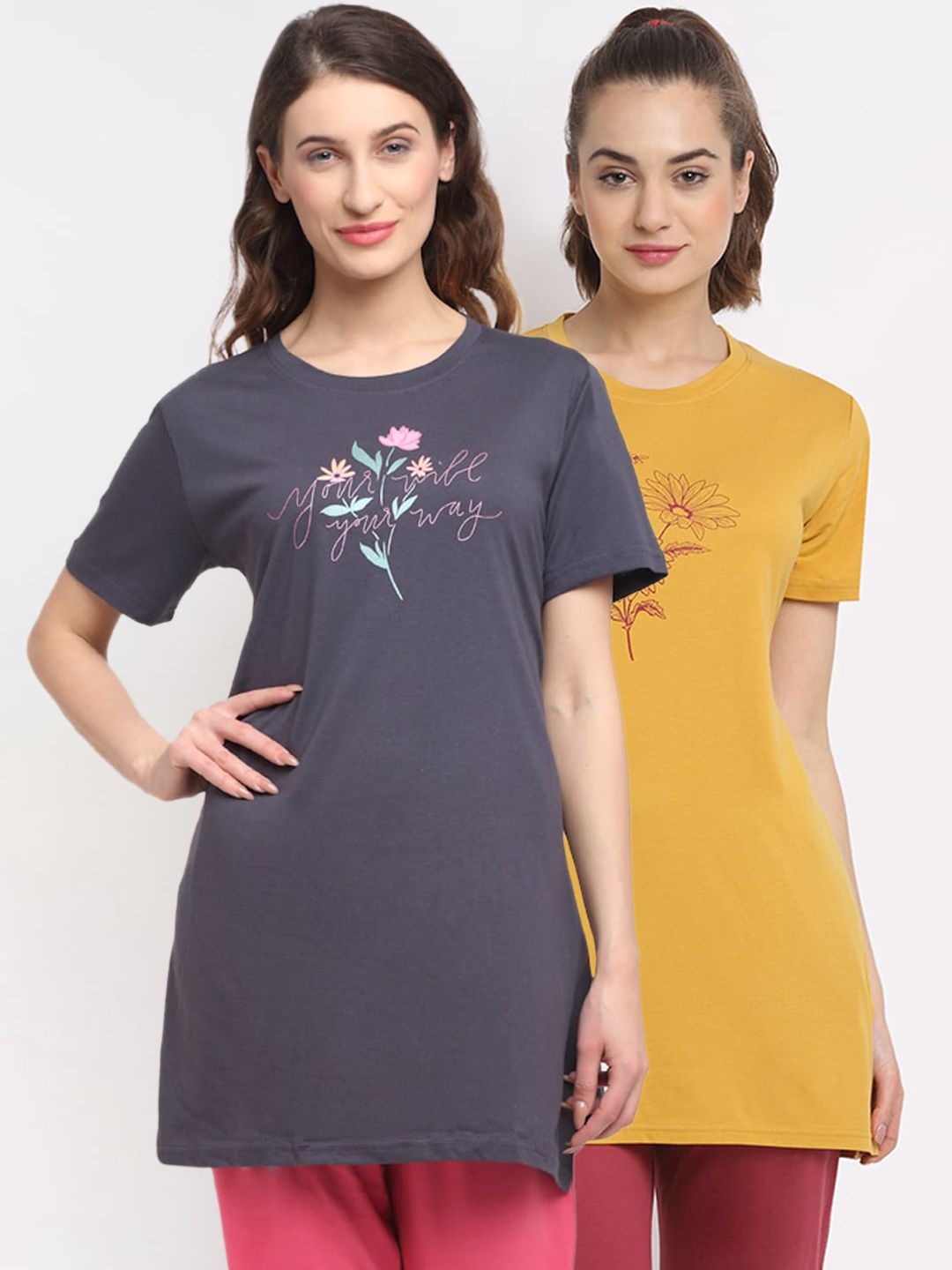 Kanvin Women Pack Of 2 Printed Lounge T-Shirts Price in India