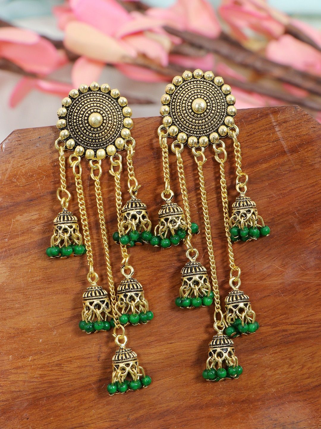 Crunchy Fashion Green Contemporary Jhumkas Earrings Price in India