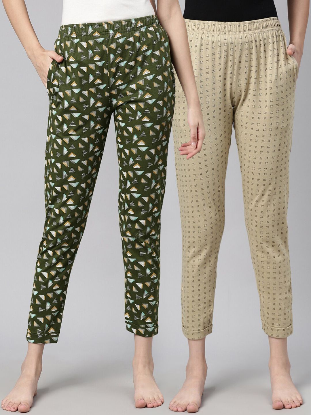 Curare Women Pack Of 2 Printed Pure Cotton Lounge Pants Price in India