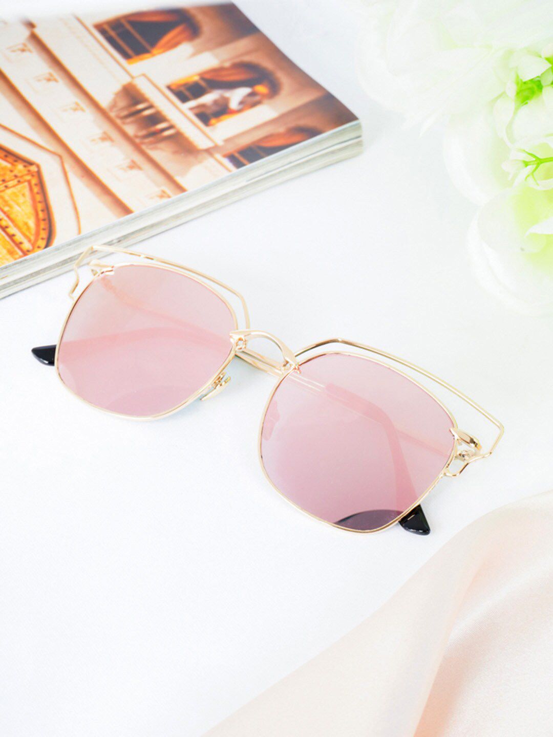 Ferosh Unisex Pink Lens & Rose Gold-Toned Cateye Sunglasses MARSU-1047 Price in India