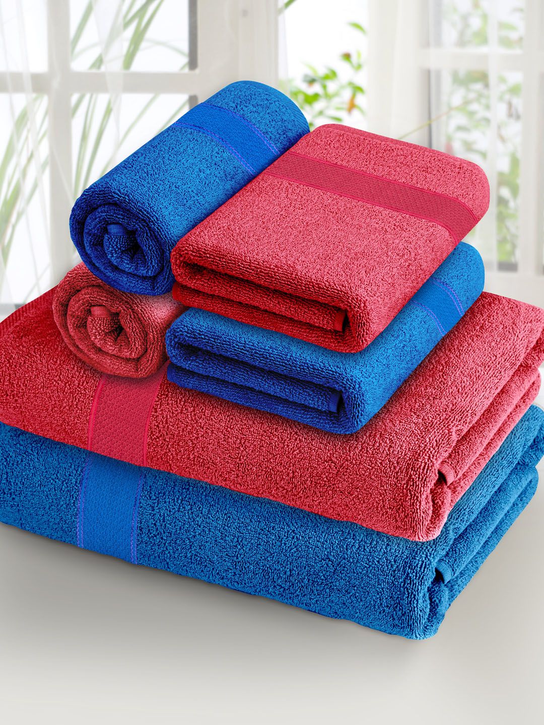 Athome by Nilkamal Pack Of 6 Aquacado 370 GSM Cotton Bath & Hand Towel Price in India