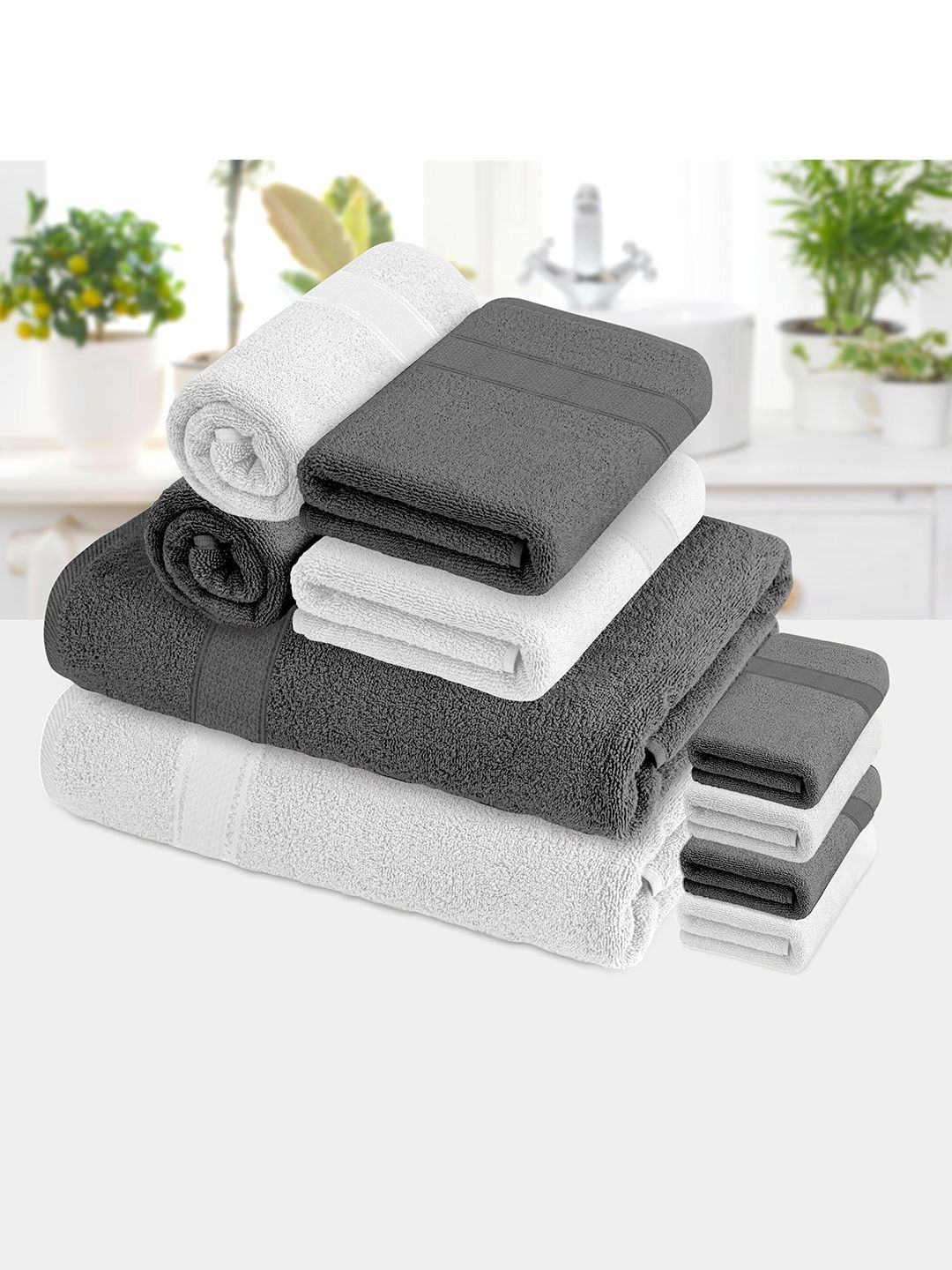 Athome by Nilkamal Set of 10 370 GSM Pure Cotton Towels Price in India