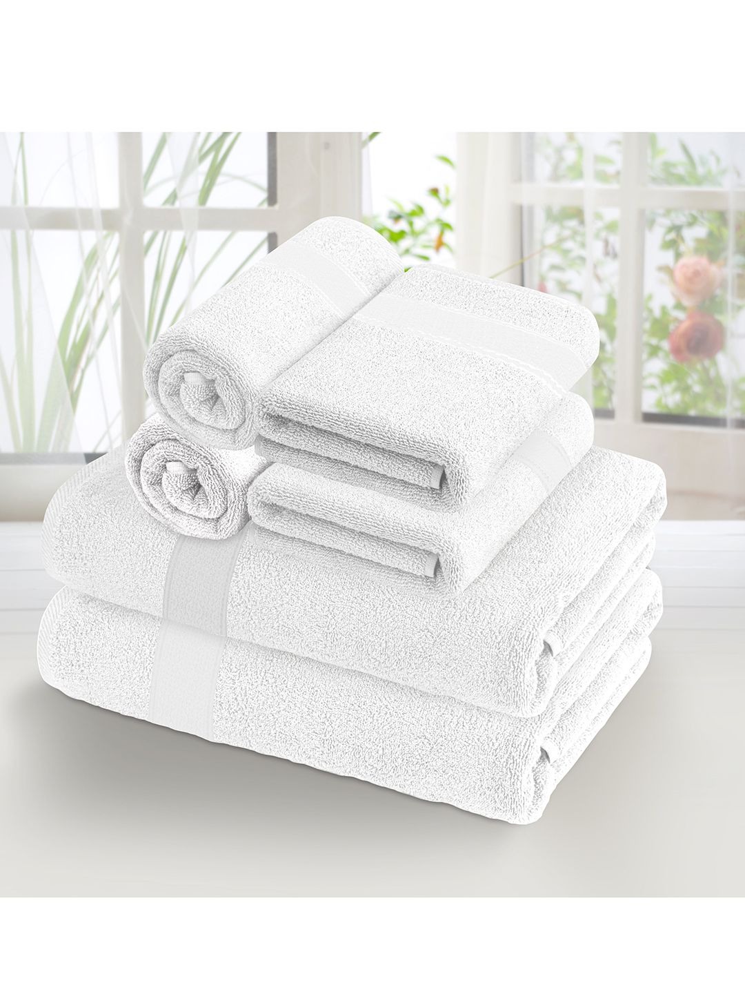 Athome by Nilkamal Set of 6 White 370 GSM Pure Cotton Towels Price in India