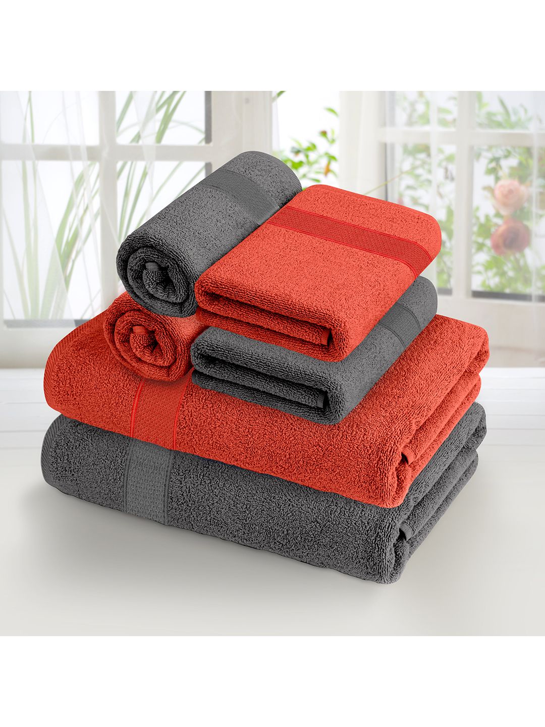 Athome by Nilkamal Set Of 6 Cotton 370 GSM Bath & Hand Towel Price in India