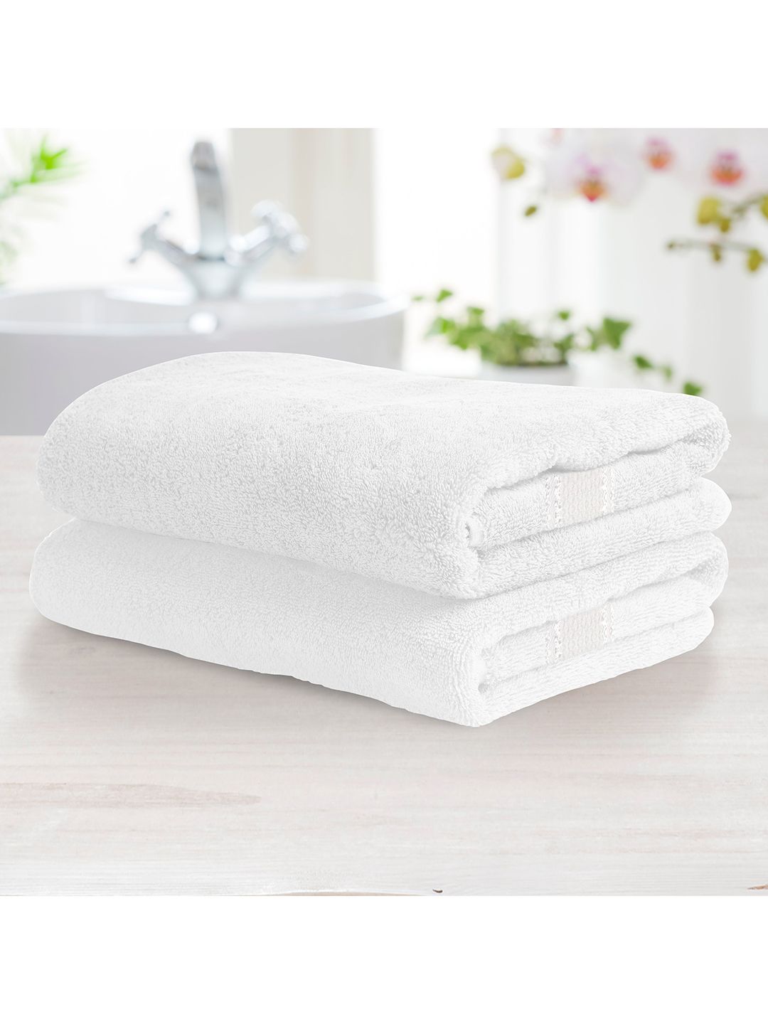 Athome by Nilkamal Set Of 2 White Solid 370 GSM Pure Cotton Bath Towels Price in India