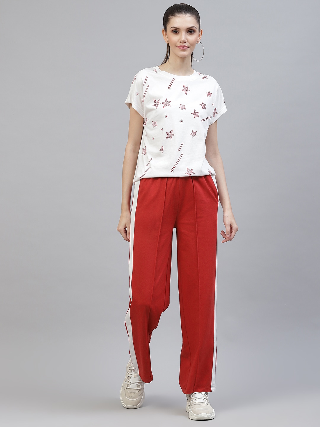 Laabha Women White and Red Conversational Printed Tracksuit Price in India