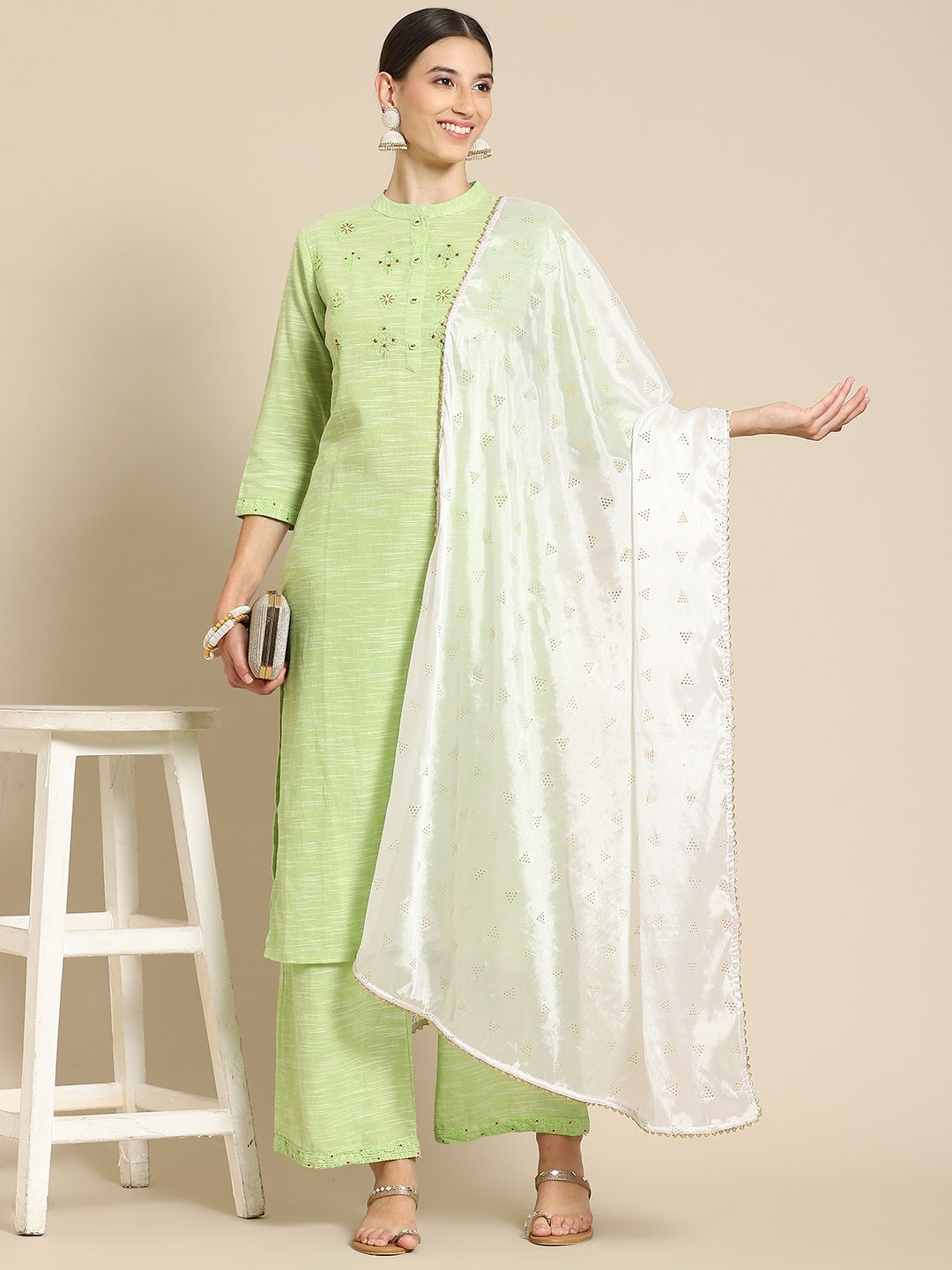 Saadgi White Mukaish Handwork Gotta Patti Dupatta