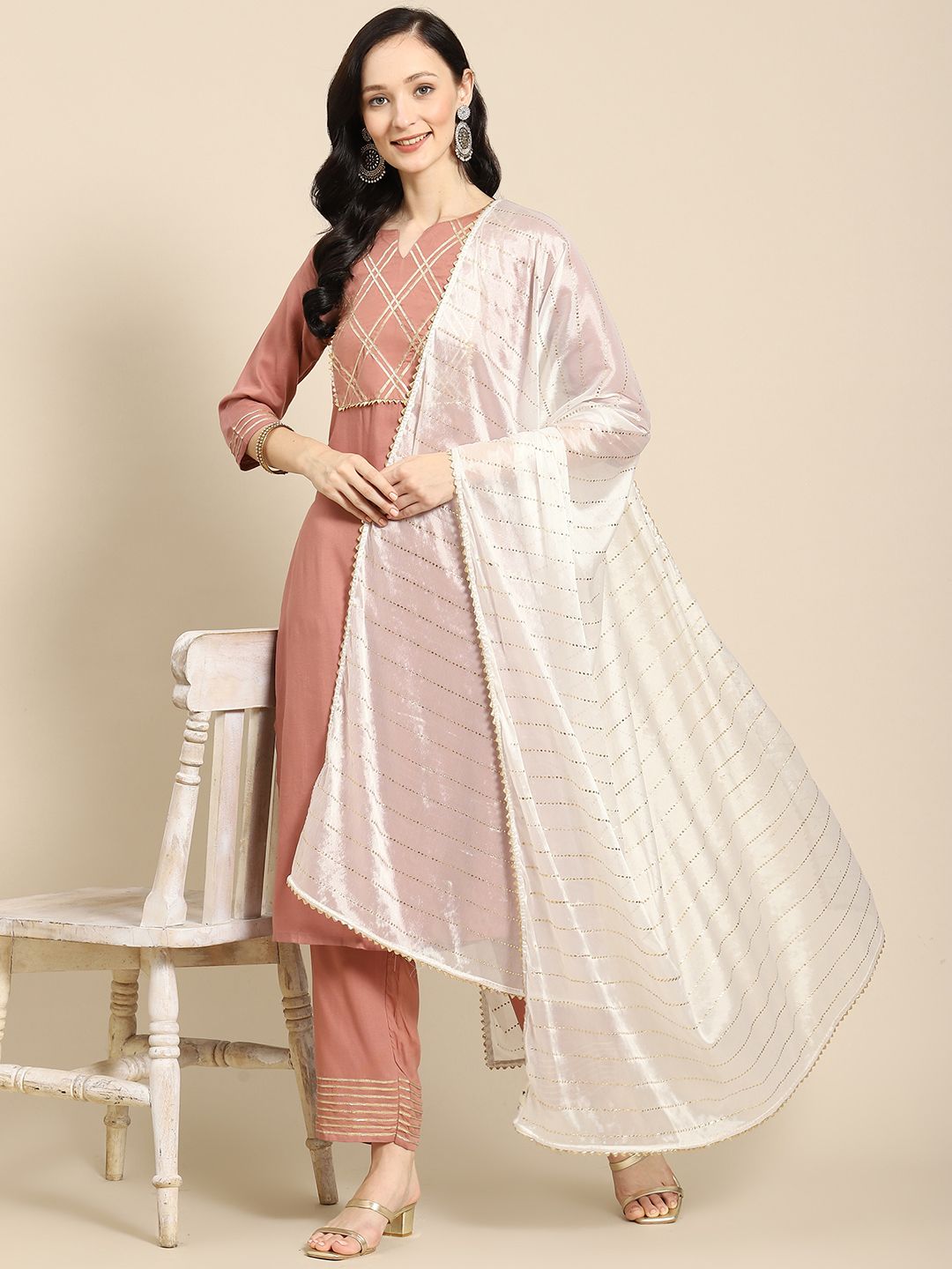 Saadgi White Mukaish Handwork Gotta Patti Dupatta Price in India