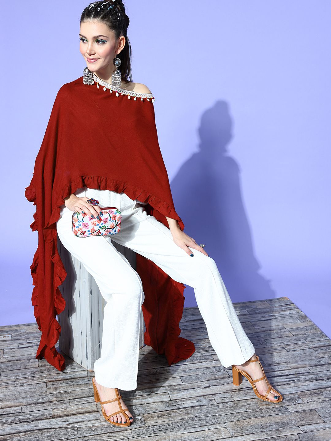Rang Gali Maroon Solid Asymmetric Hemline Top