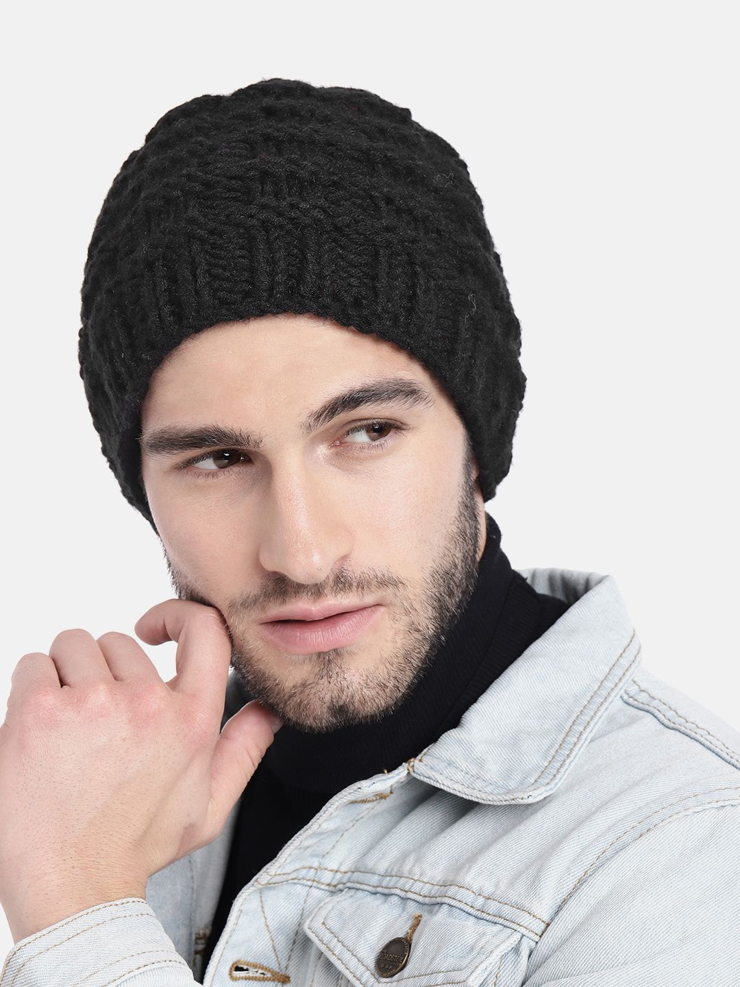 Magic Needles Men Black Handmade Beanie