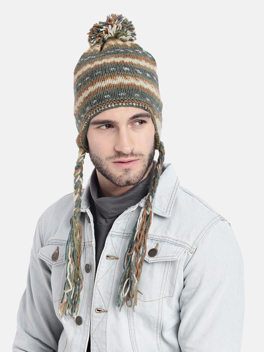 Buy Magic Needles Men Green & Brown Icelandic Cap - Caps for Men