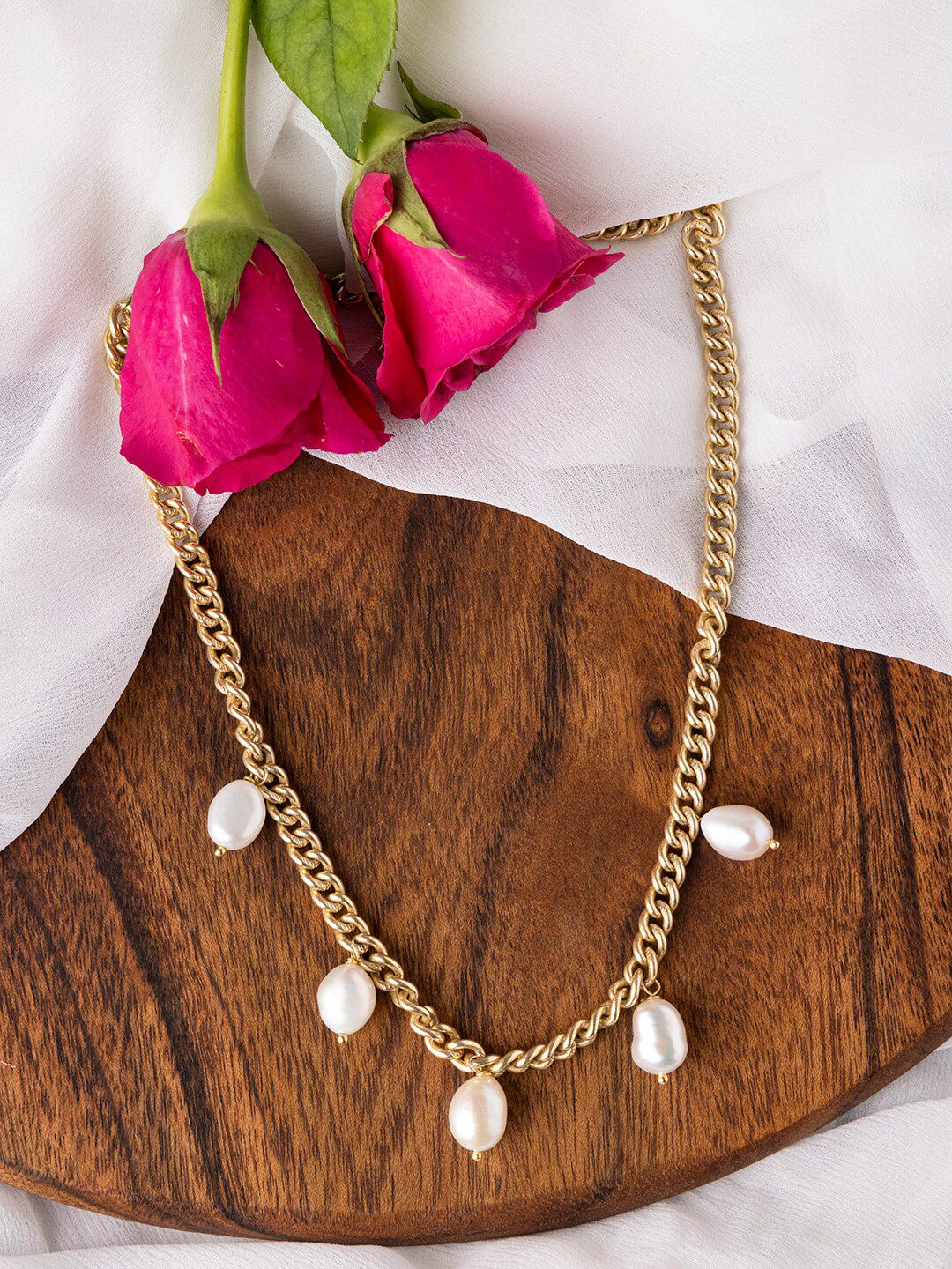 INDYA Gold-Plated & White Brass Necklace Price in India