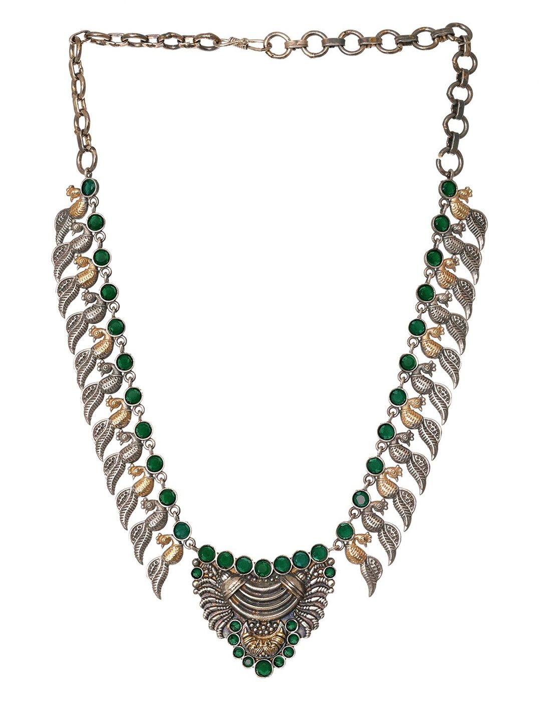 INDYA Silver-Toned & Green Stones-Studded Necklace Price in India