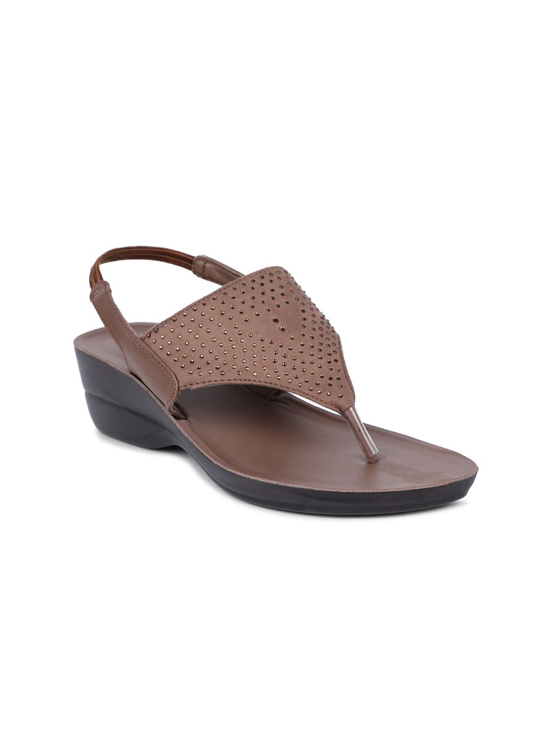 Bata Brown Wedge Sandals with Laser Cuts Price in India