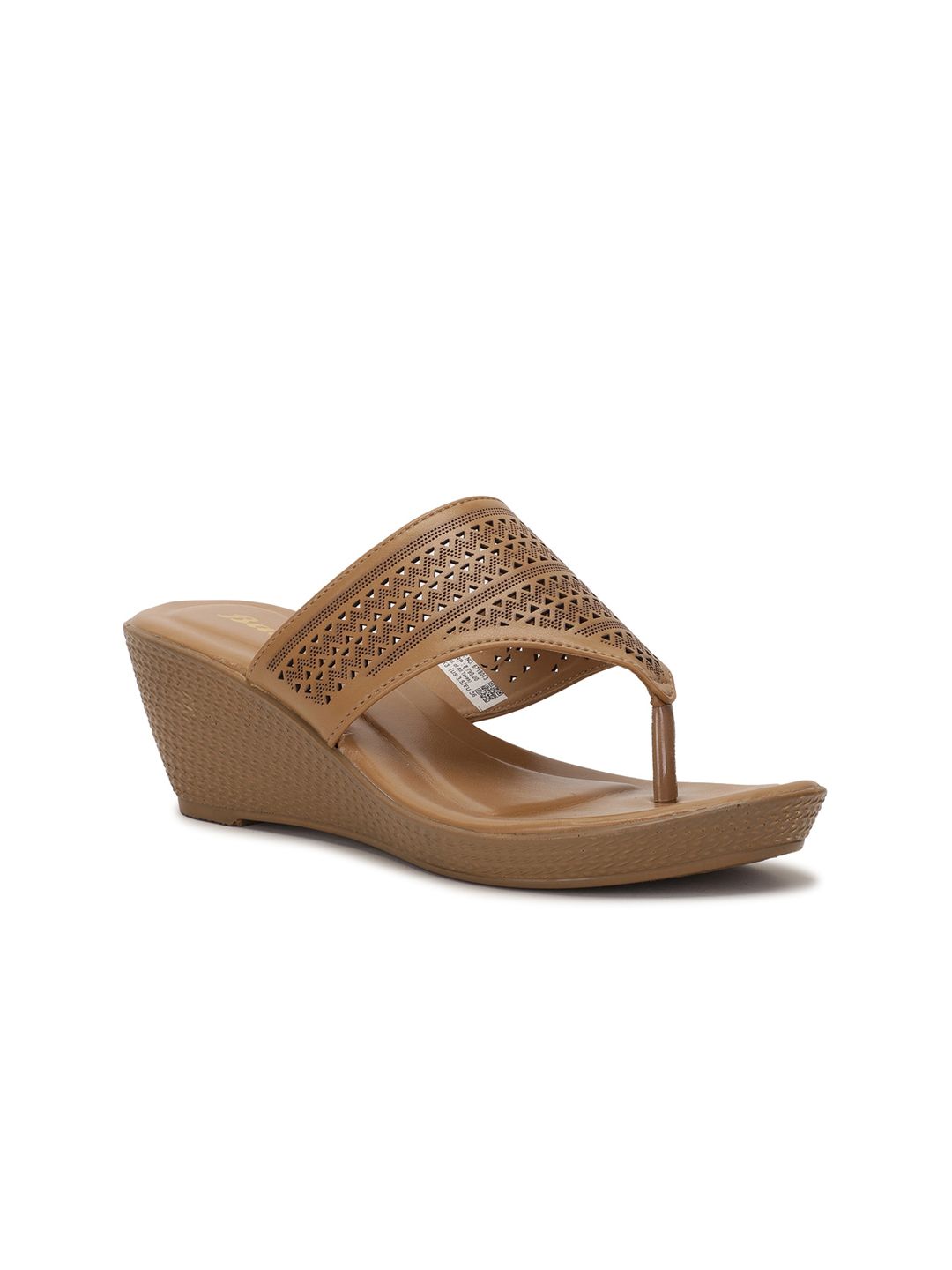 Bata Gold-Toned PU Wedge Sandals with Laser Cuts Price in India