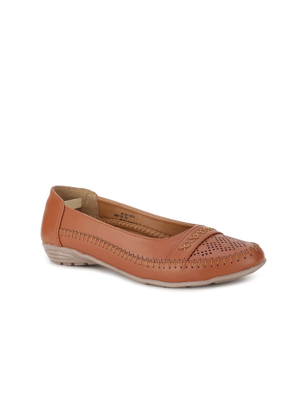 Bata Women Brown Textured Ballerinas with Laser Cuts Flats Price in India