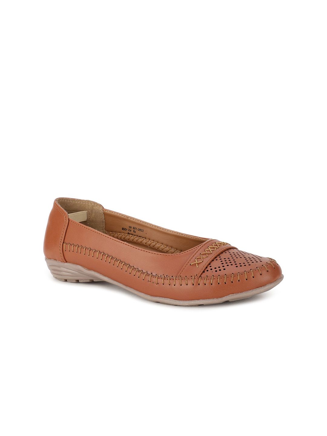 Bata Women Brown Textured Ballerinas with Laser Cuts Flats