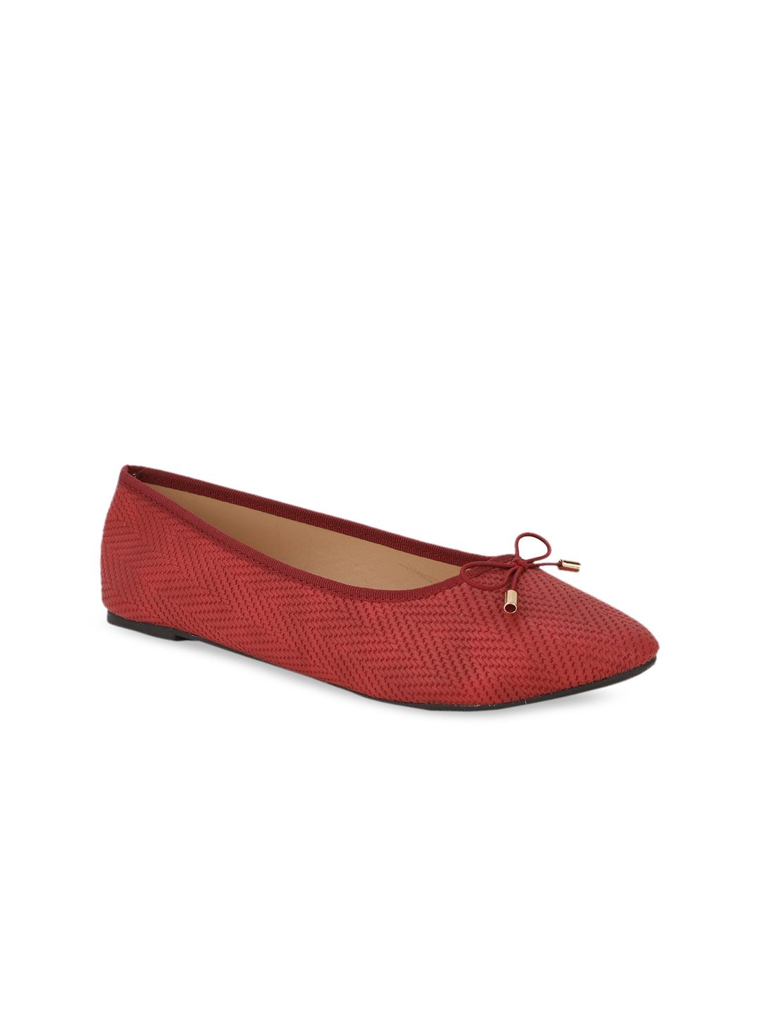 Bata Women Maroon Textured Ballerinas with Bows Flats Price in India