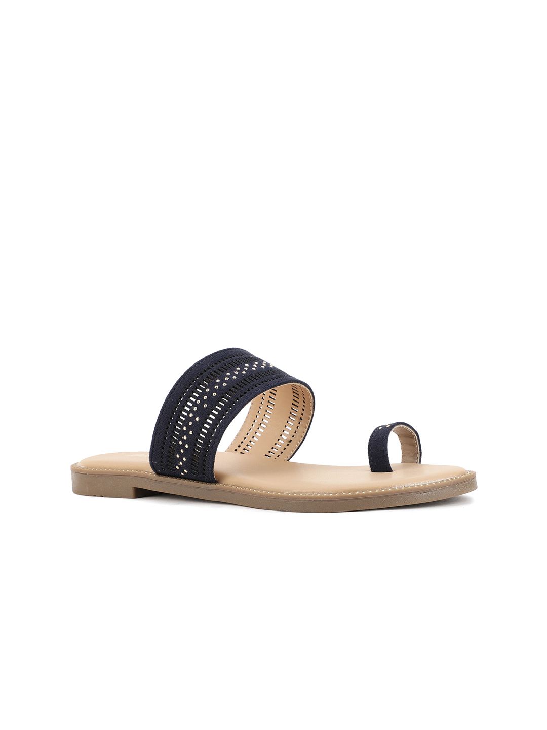 Bata Women Blue One Toe Flats with Laser Cuts