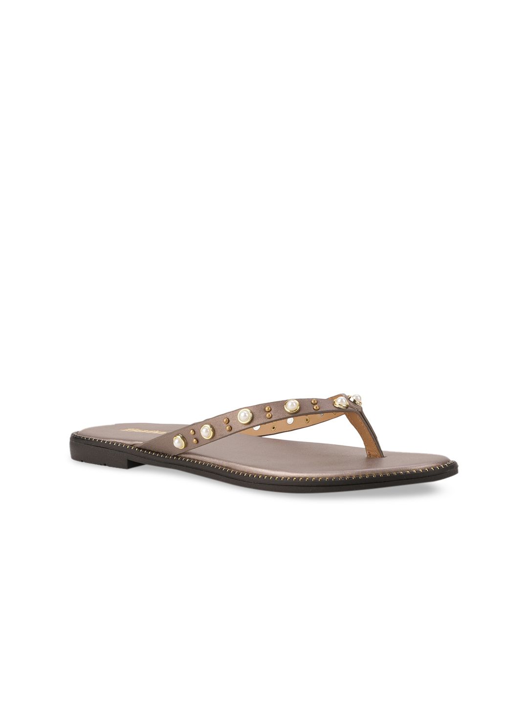 Bata Women Grey Embellished T-Strap Flats Price in India