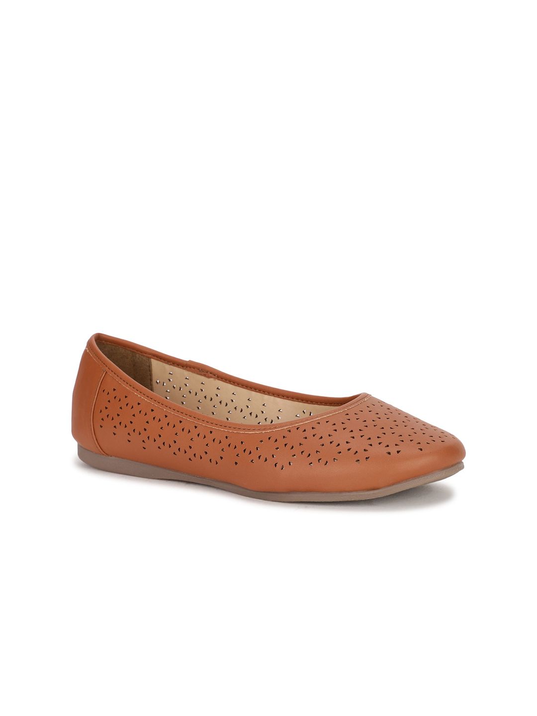 Bata Women Tan Ballerinas with Laser Cuts Flats