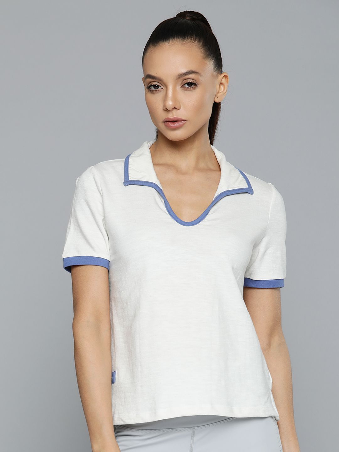 Fitkin Women White Solid Polo Collar Organic Cotton Anti Odour T-shirt Price in India