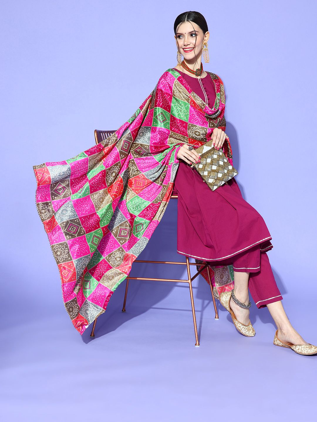 Rang Gali Women Magenta Dupatta Price in India