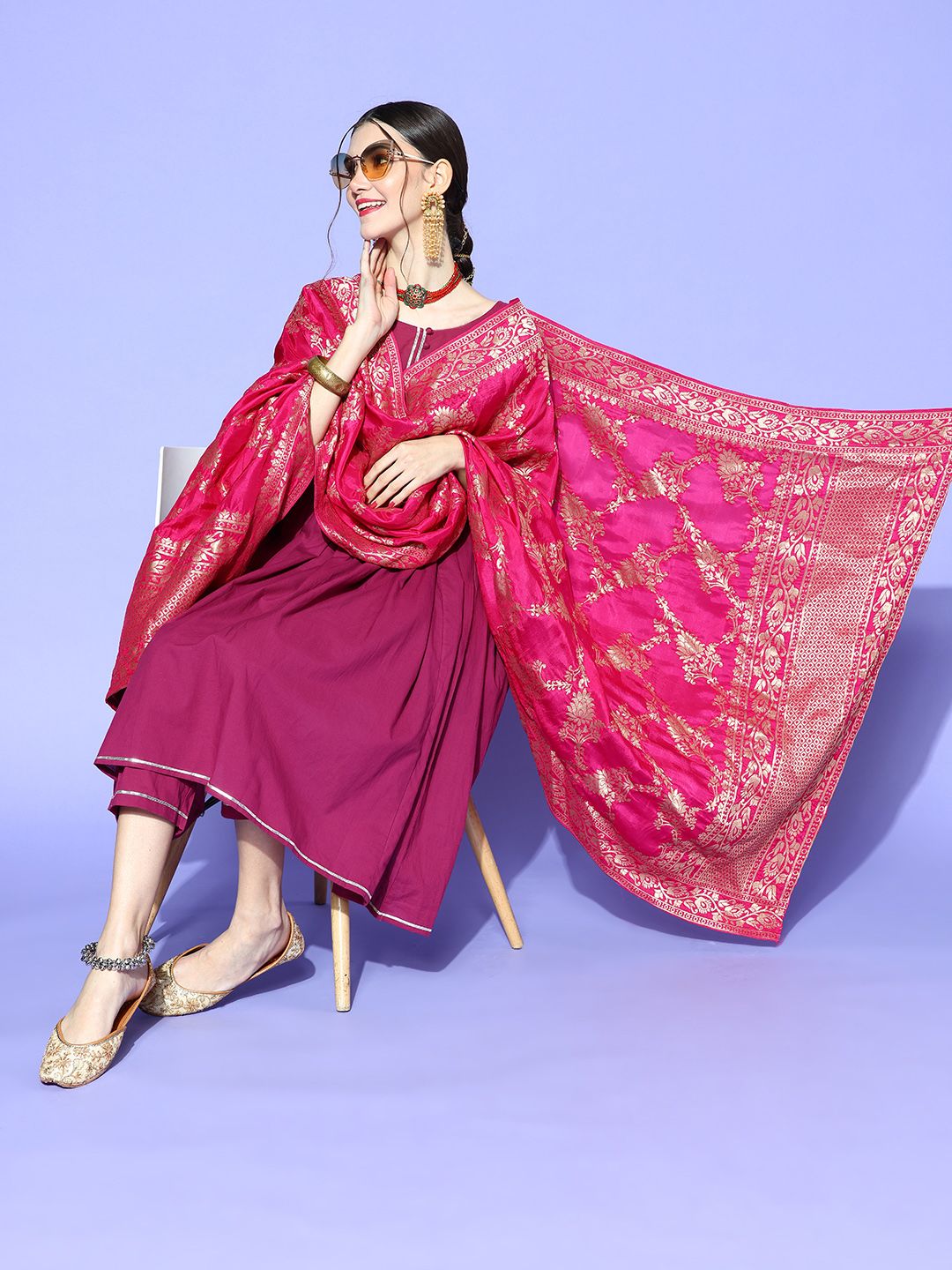 Rang Gali Women Magenta Dupatta Price in India