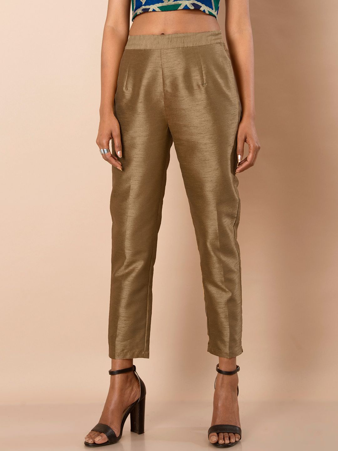 INDYA Gold-Toned Silk Cigarette Trousers Price in India