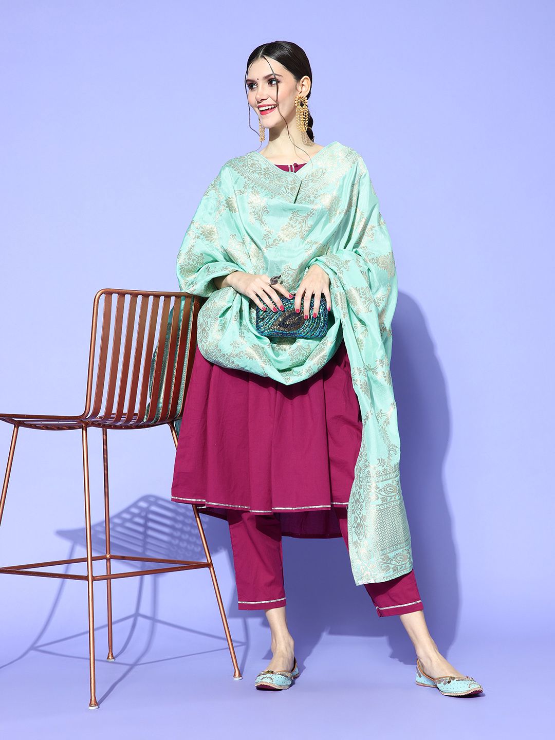 Rang Gali Women Sea Green Dupatta Price in India