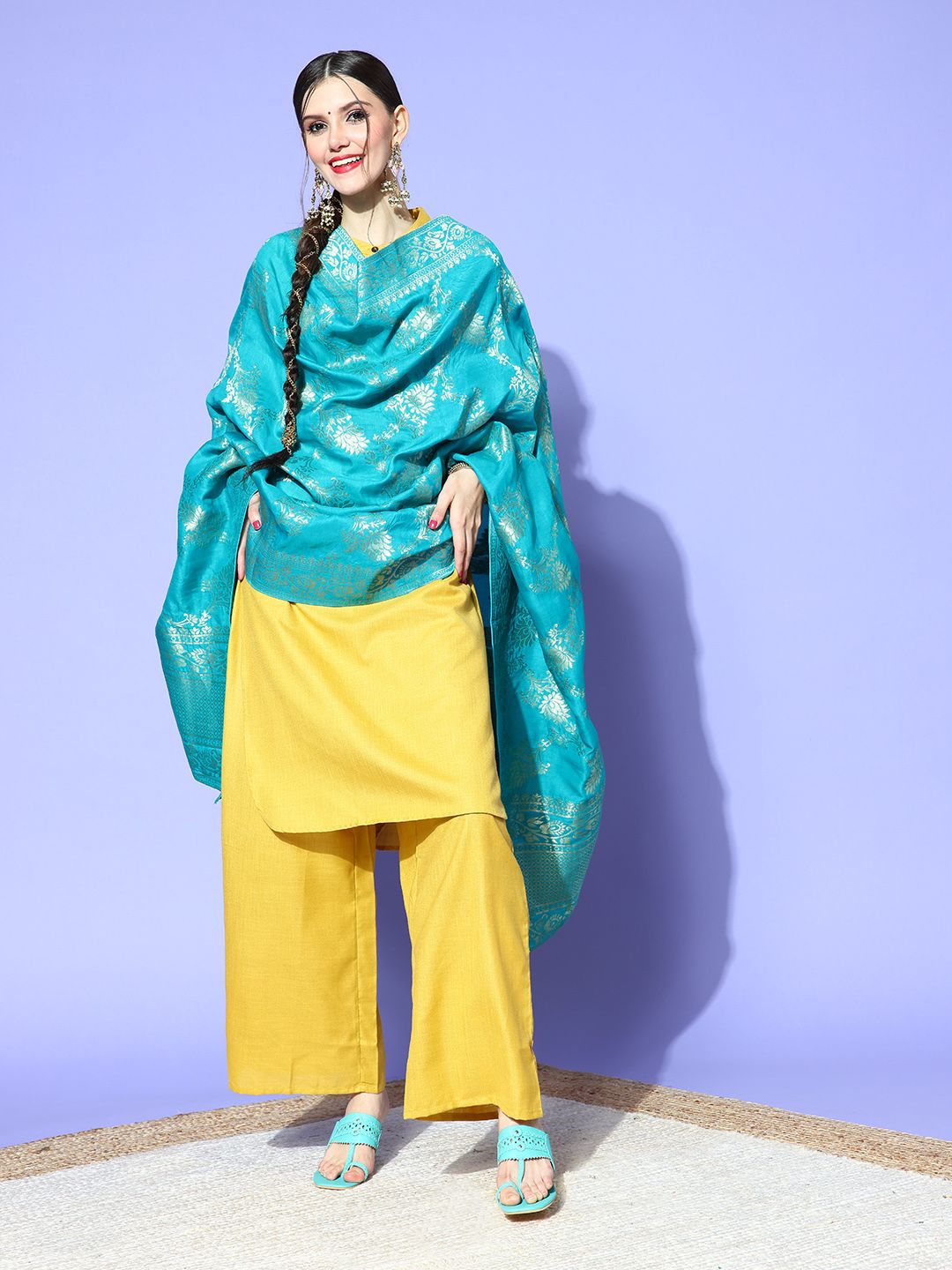 Rang Gali Women Turquoise Blue Dupatta Price in India