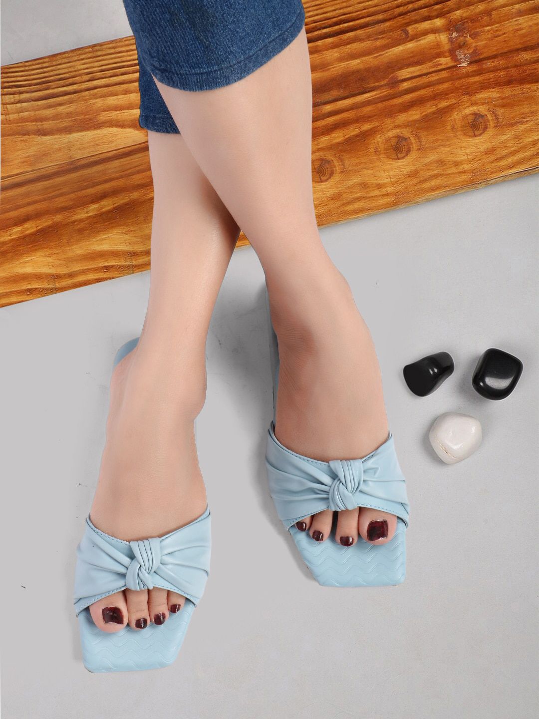 ZAPATOZ Women Blue Ballerinas with Bows Flats Price in India