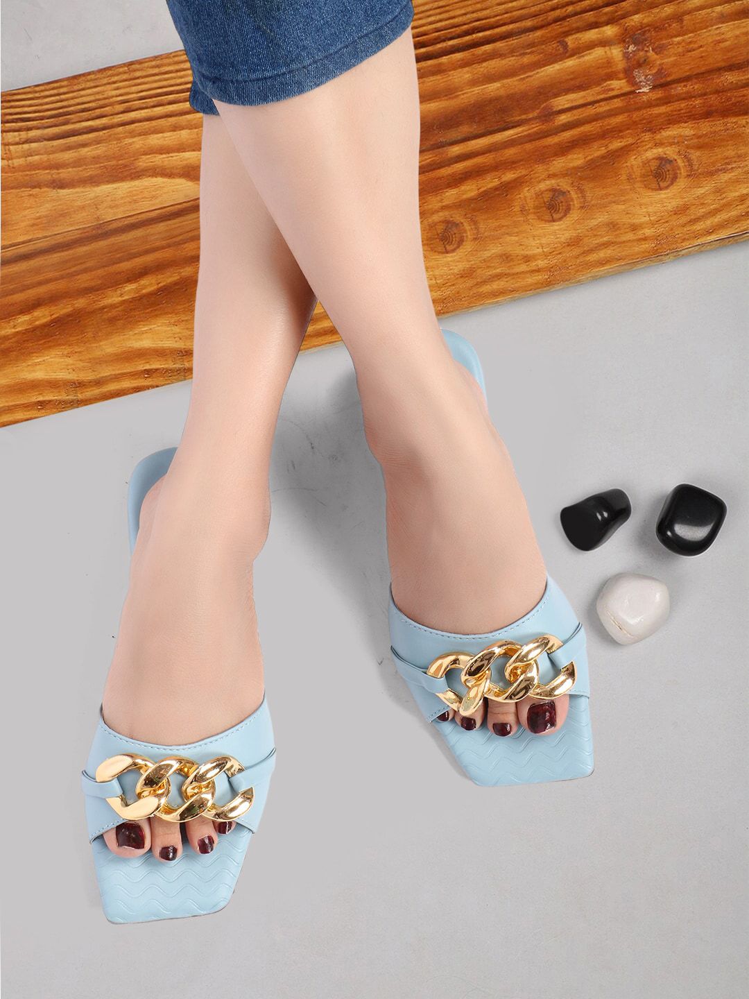 ZAPATOZ Women Blue Printed Ballerinas with Bows Flats Price in India