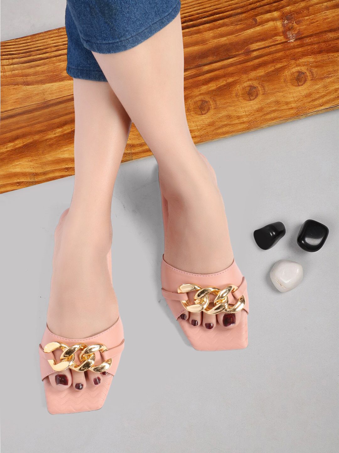 ZAPATOZ Women Peach-Coloured Printed Open Toe Flats with Bows Price in India