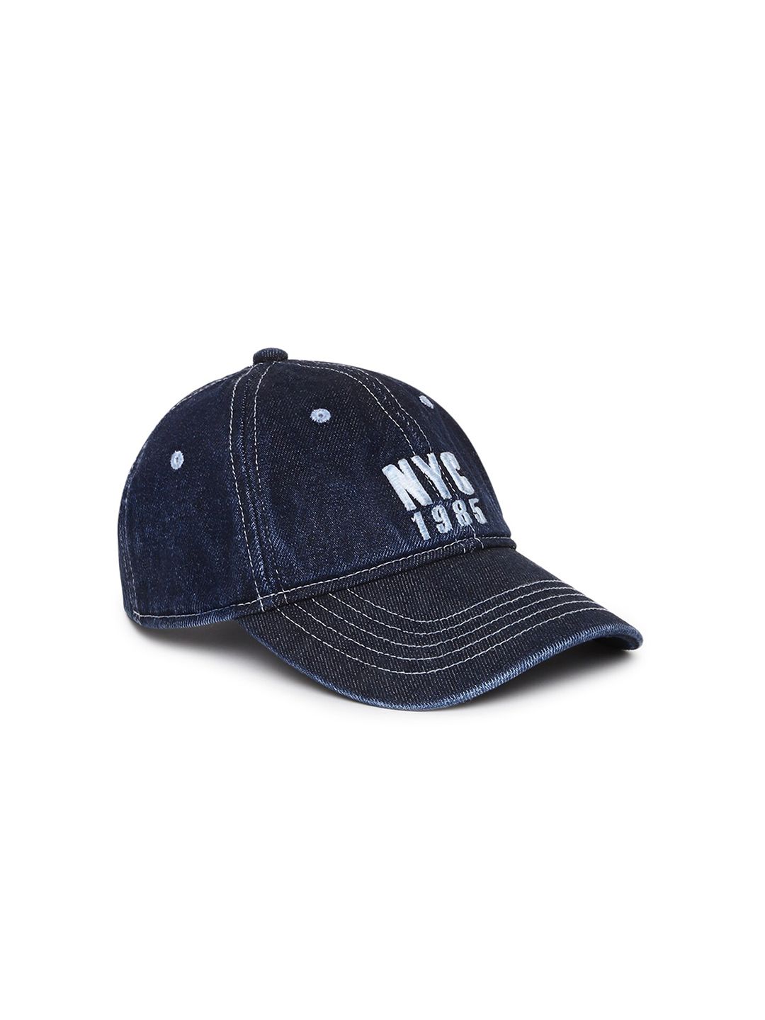 MR BUTTON Unisex Navy Blue & White Embroidered Visor Cap Price in India