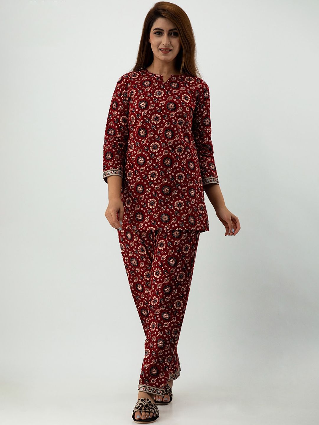 SKY SHOPPIE Women Maroon Printed Night suit Price in India