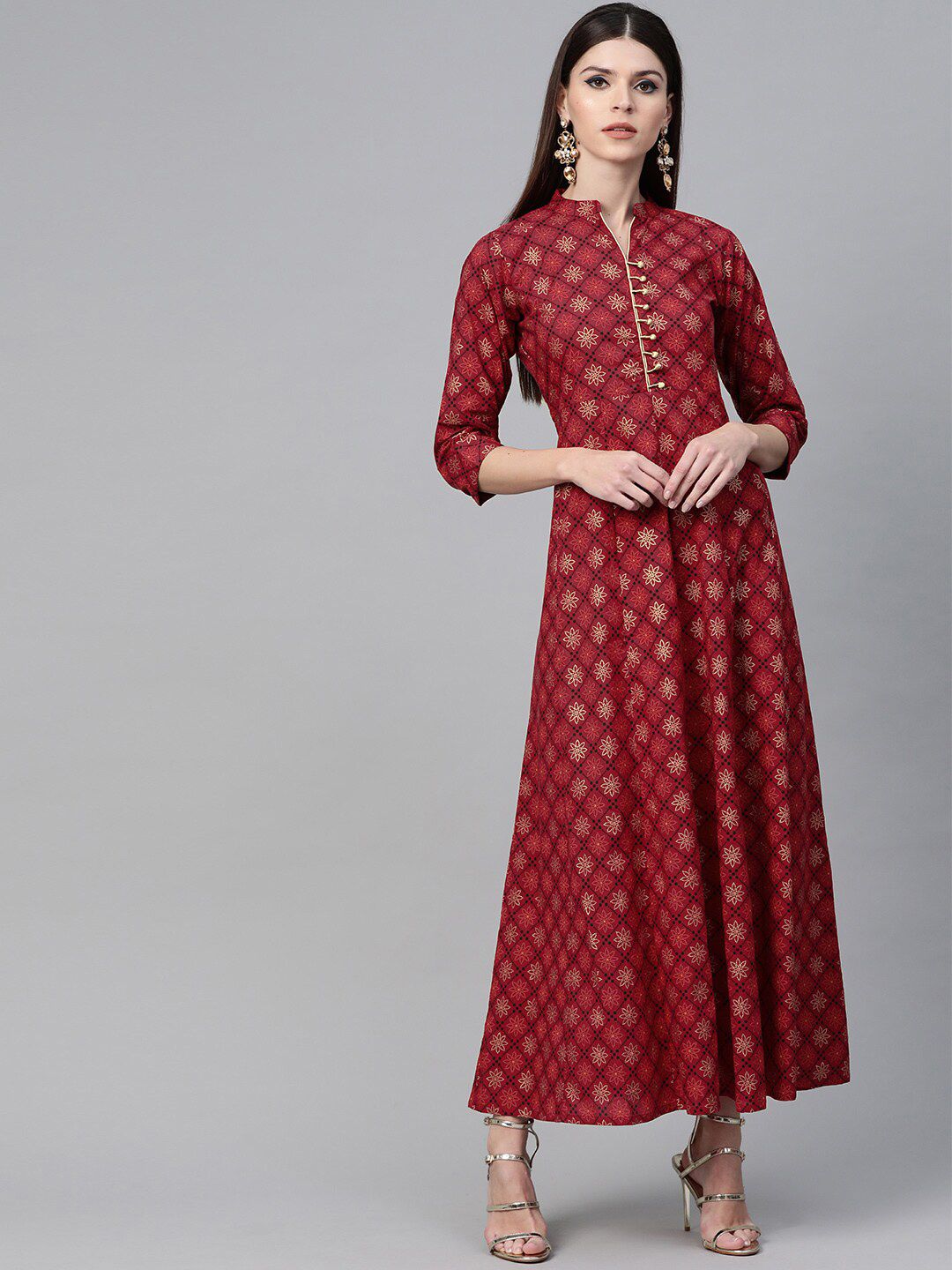 See Designs Maroon Ethnic Motifs Ethnic Maxi Dress Price in India
