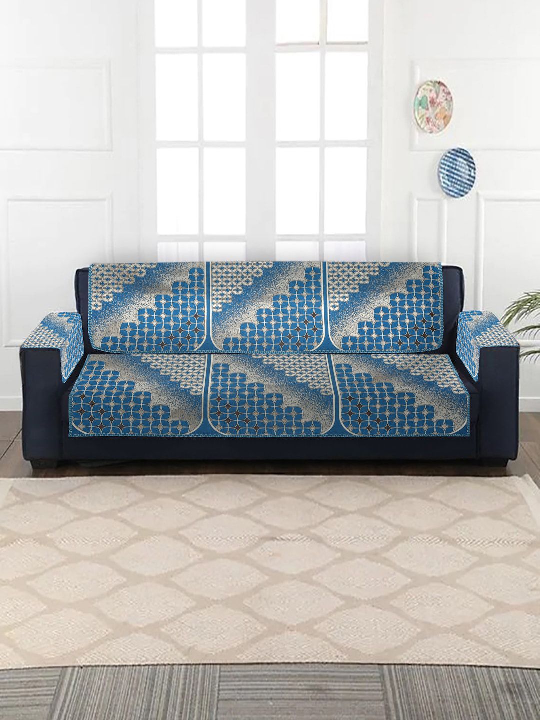 MULTITEX Blue & Grey 12Pc Woven Design Sofa Covers Price in India
