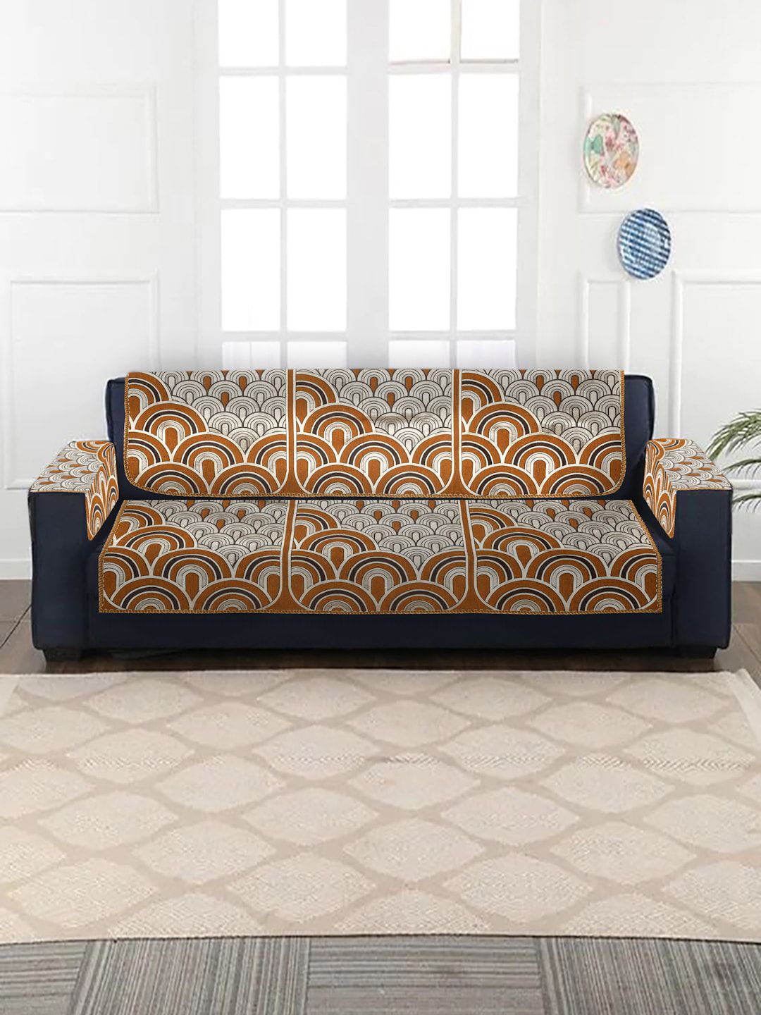 MULTITEX Rust Printed 5-Seater Sofa Cover Price in India