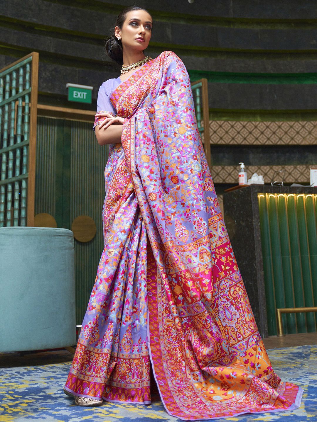 Mitera Lavender & Pink Woven Design Saree Price in India