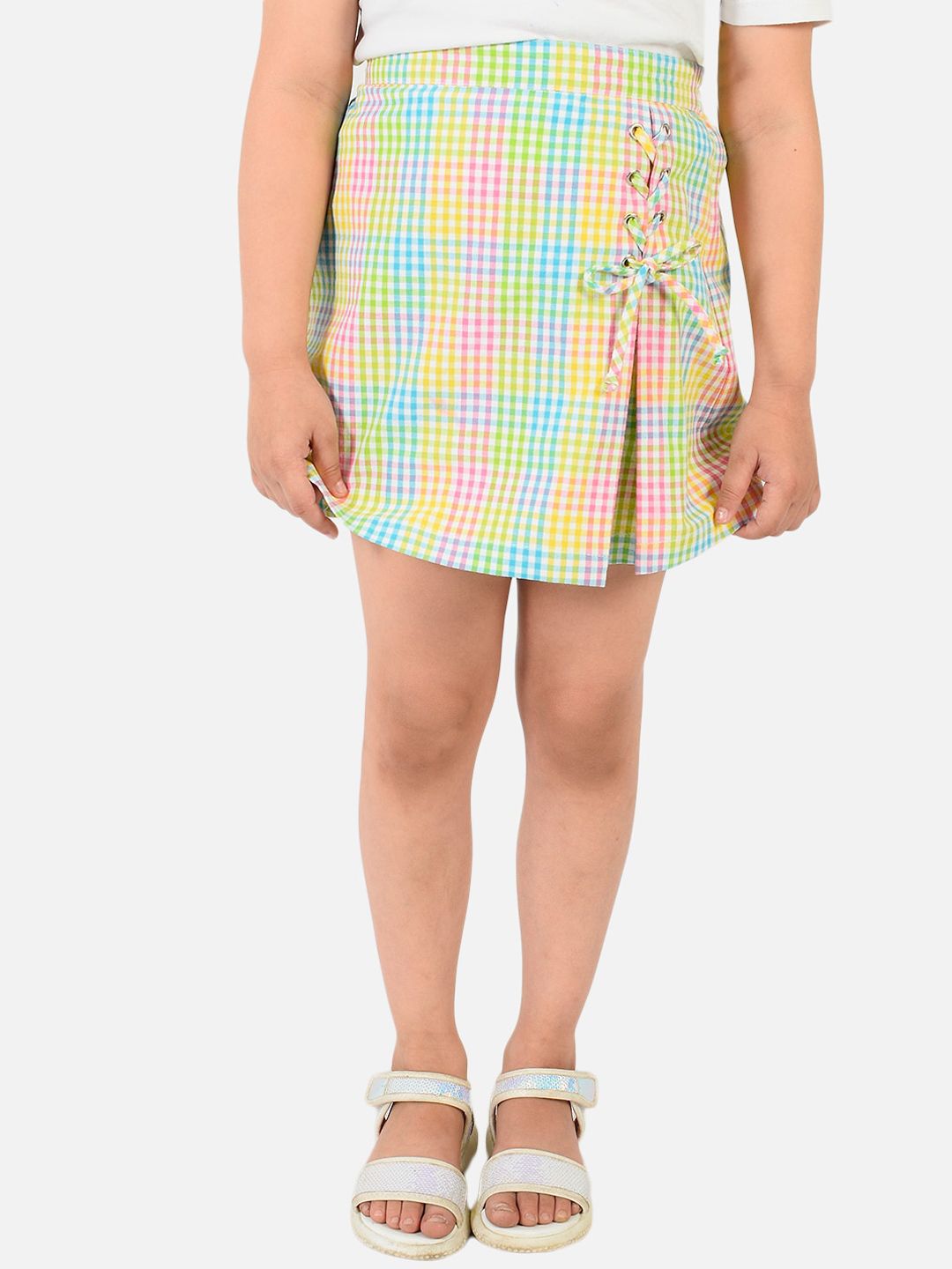Nauti Nati Girls Multi-Coloured Checked Straight Mini Skirt