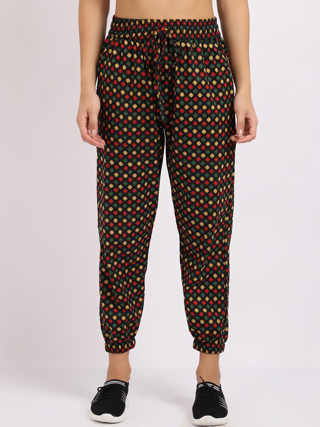 TAG 7 Women Black Printed Smart Loose Fit Joggers Trousers Price in India