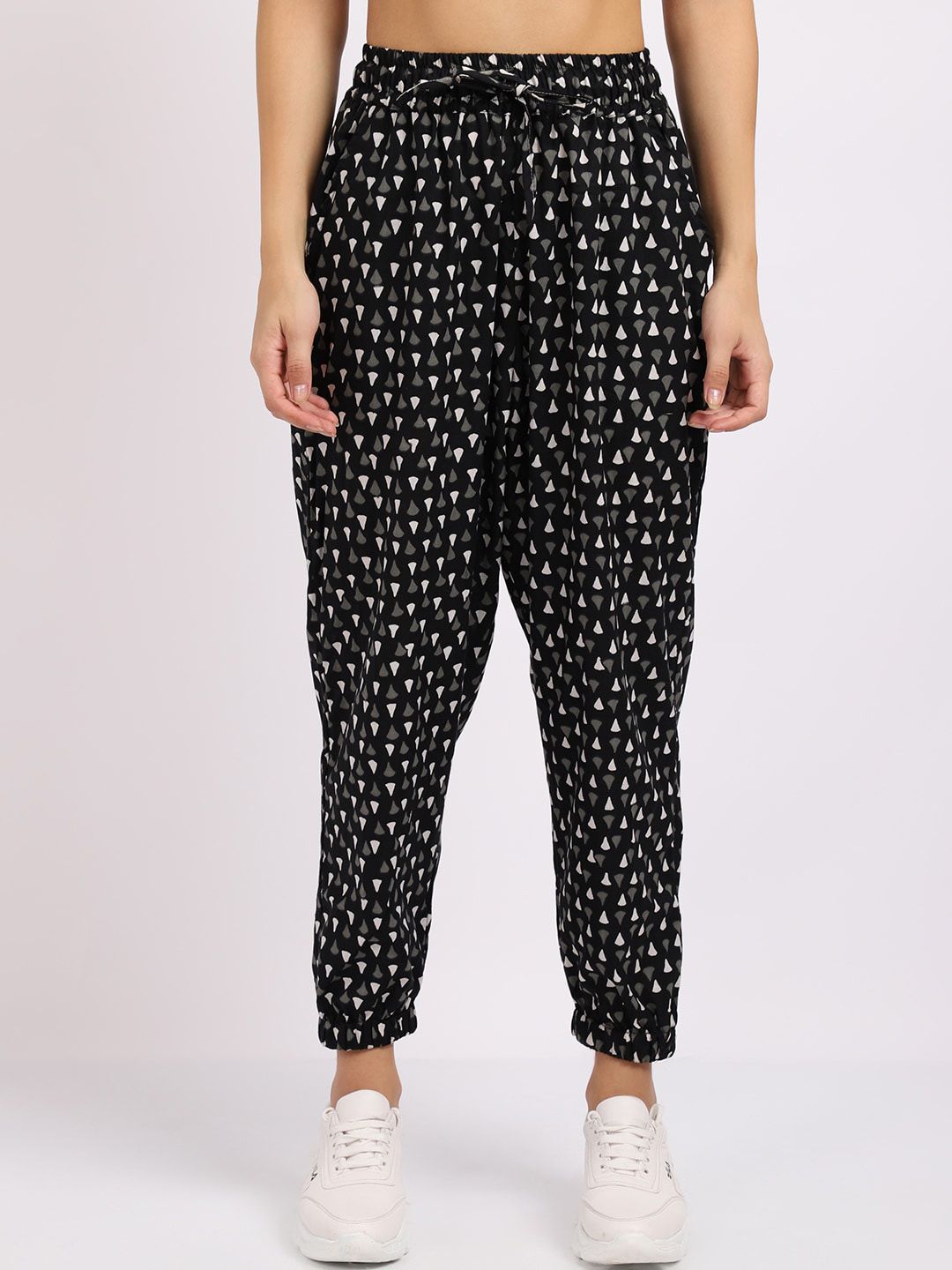 TAG 7 Women Black Printed Smart Loose Fit Joggers Trousers Price in India